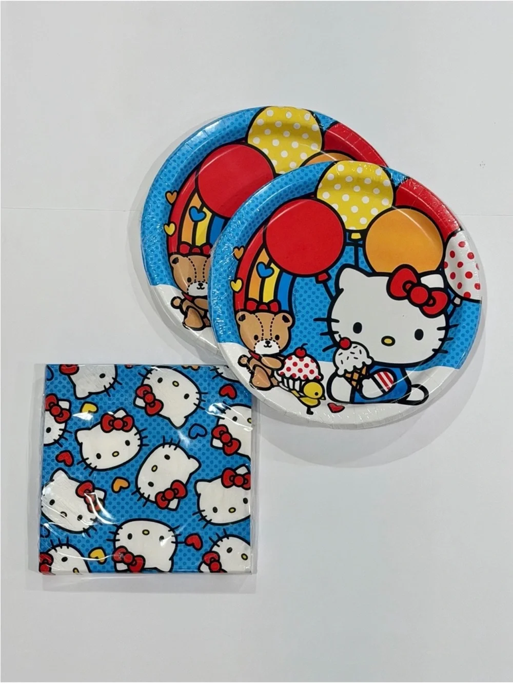 Hello Kitty Party Plates & Napkins with Red Bow and Balloons 🎈